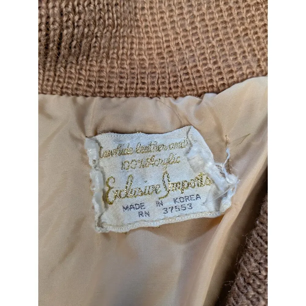Vintage 70s Exclusive Imports Tan Leather Crochet Jacket Boho Hippy SZ M Korea - Picture 10 of 12